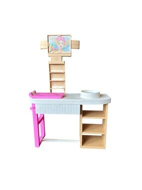 Barbie Hair Styling Salon Playset Sink Vanity Spa Station Dollhouse Accessory